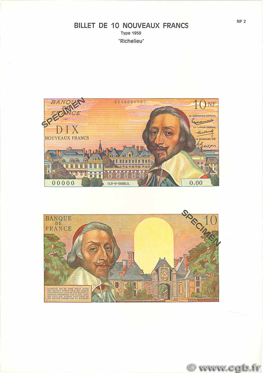10 Nouveaux Francs RICHELIEU Planche FRANCE 1975 F.57pl UNC-