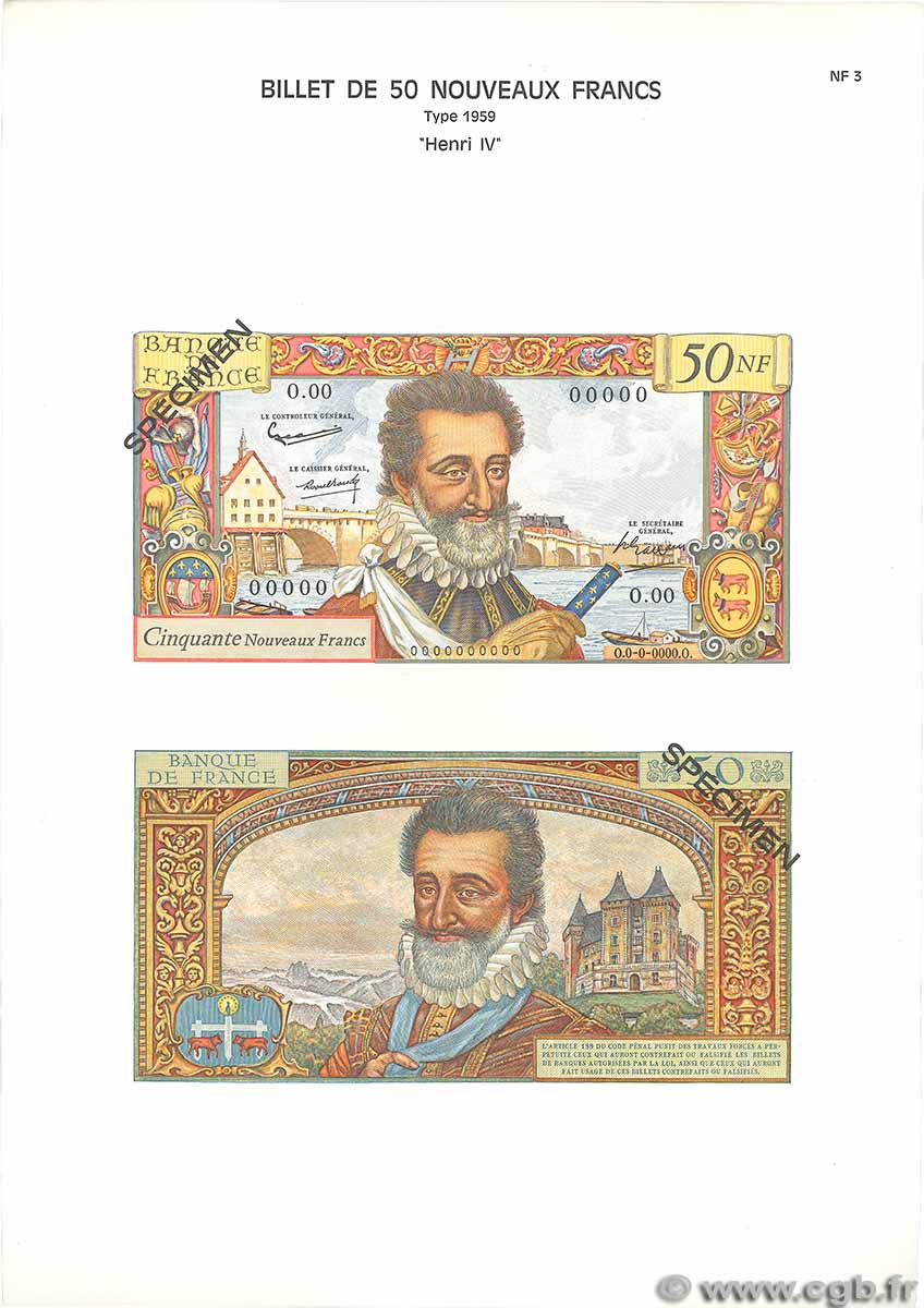 50 Nouveaux Francs HENRI IV Planche FRANCE 1975 F.58pl UNC-