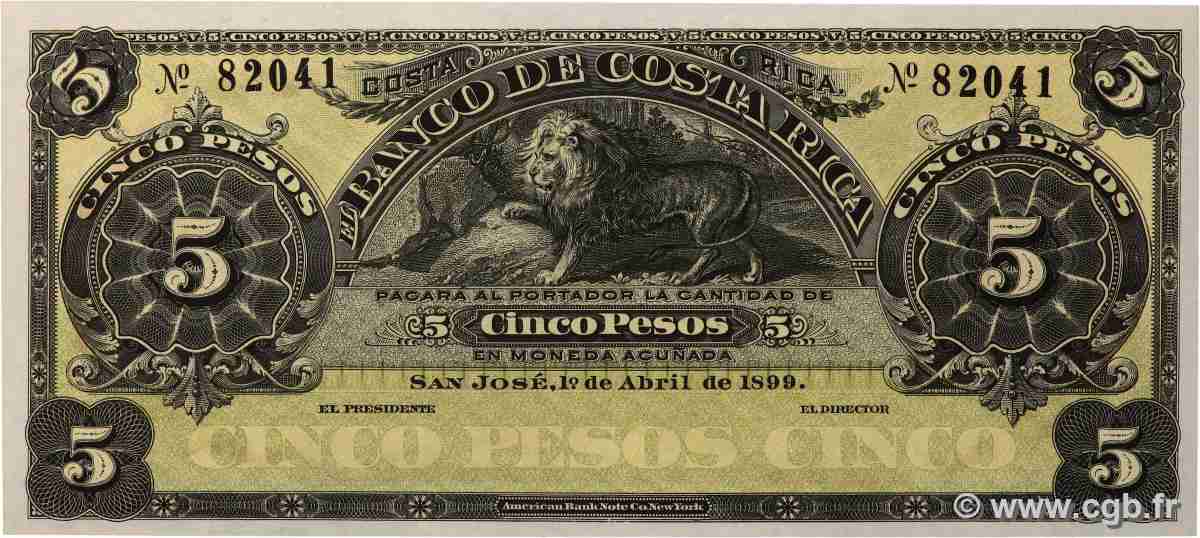 5 Pesos Non émis COSTA RICA 1899 PS.163r NEUF