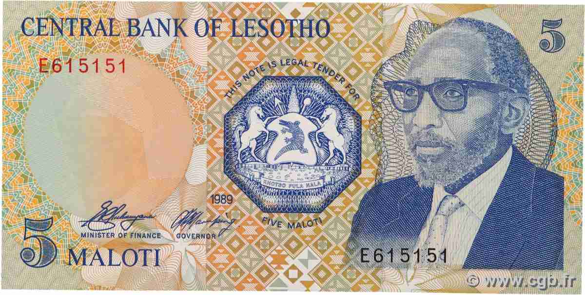 5 Maloti LESOTHO 1989 P.10a ST