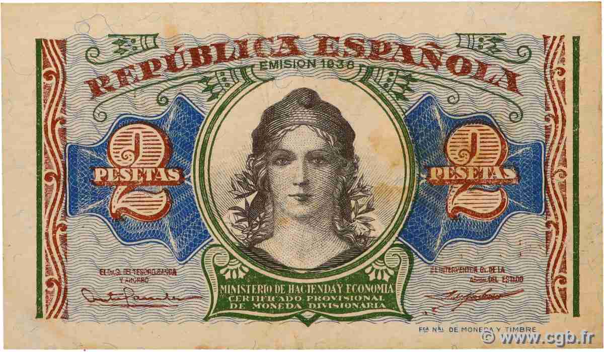 2 Pesetas SPANIEN 1938 P.095 fVZ