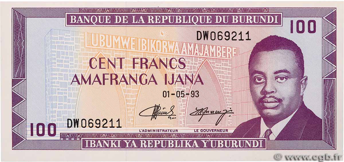 100 Francs BURUNDI 1993 P.37a ST