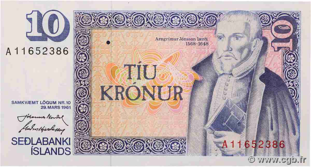 10 Kronur ISLAND 1961 P.48a ST