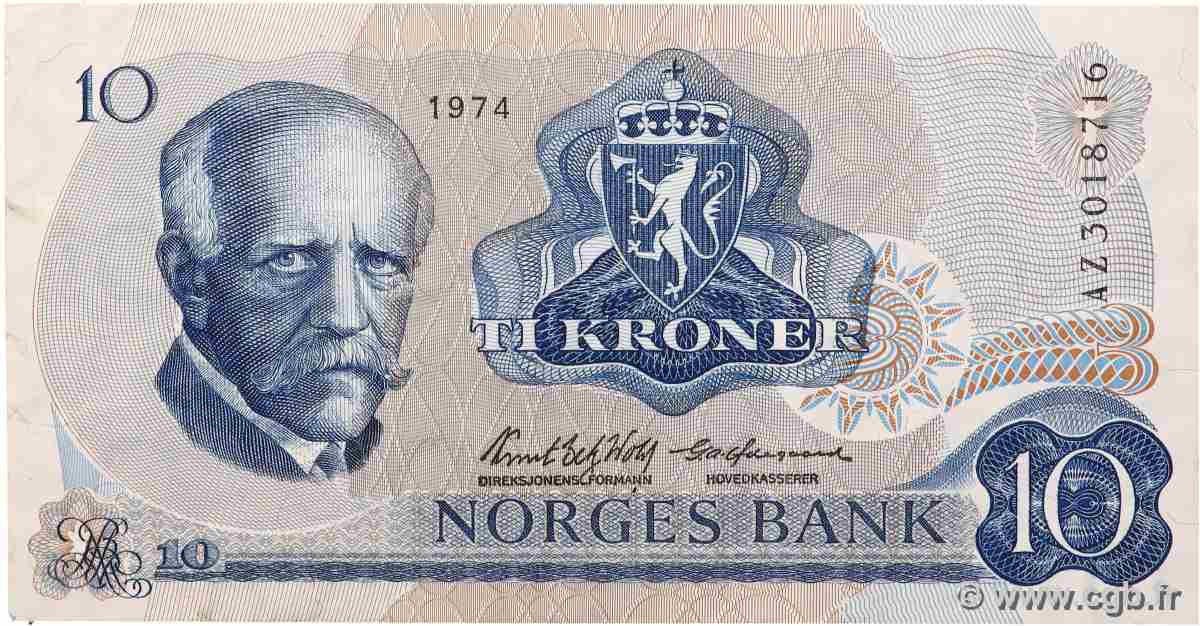 10 Kroner NORVÈGE 1974 P.36b BB