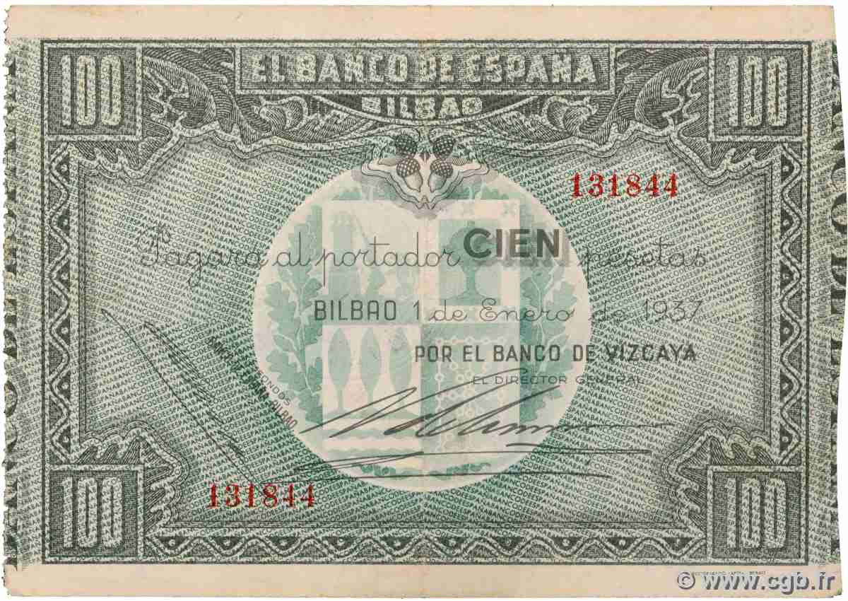 100 Pesetas SPANIEN Bilbao 1937 PS.565a fVZ