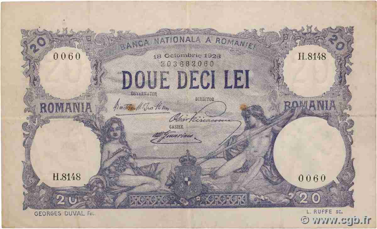 20 Lei ROUMANIE 1928 P.020a TTB