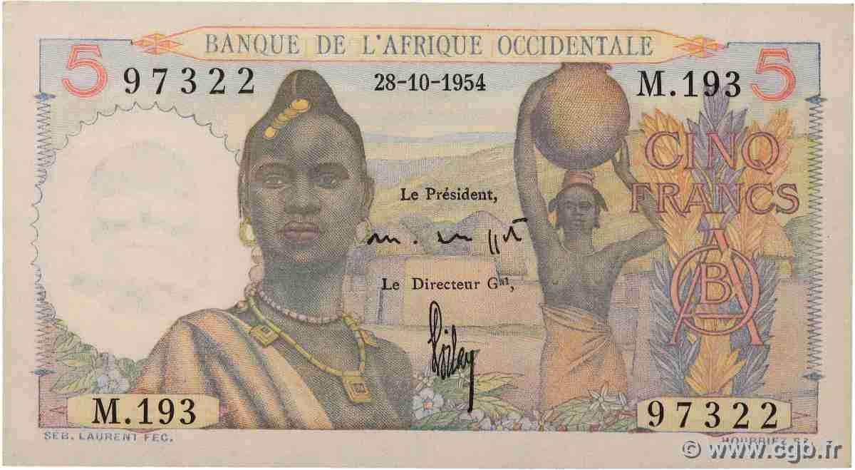 5 Francs FRENCH WEST AFRICA 1954 P.36 q.FDC