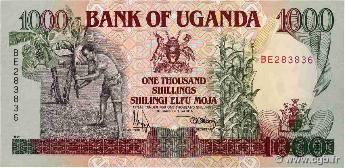 1000 Shillings UGANDA 1991 P.34a ST