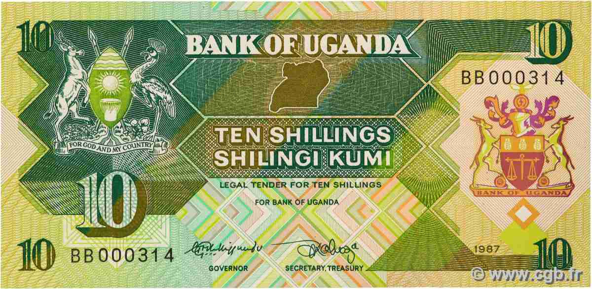 10 Shillings UGANDA 1987 P.28 ST