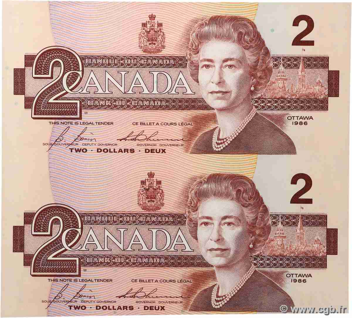 2 Dollars Planche CANADA 1986 P.094c pr.NEUF