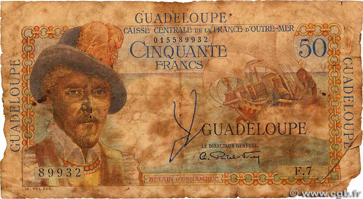 50 Francs Belain d Esnambuc GUADELOUPE 1946 P.34 B