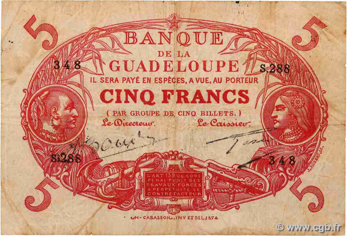 5 Francs Cabasson rouge GUADELOUPE 1945 P.07e F