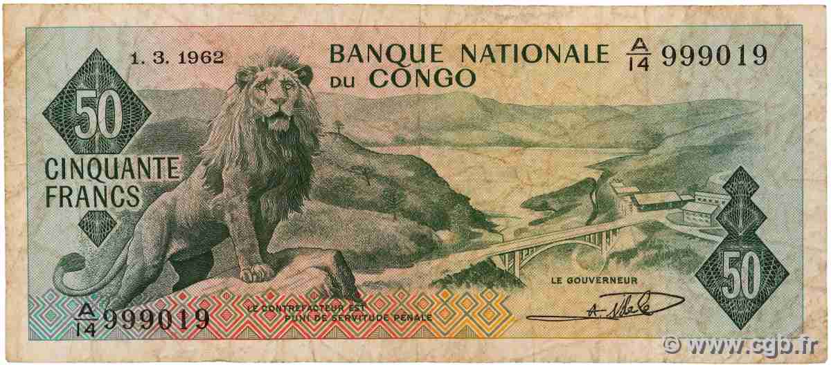 50 Francs DEMOKRATISCHE REPUBLIK KONGO 1962 P.005a S