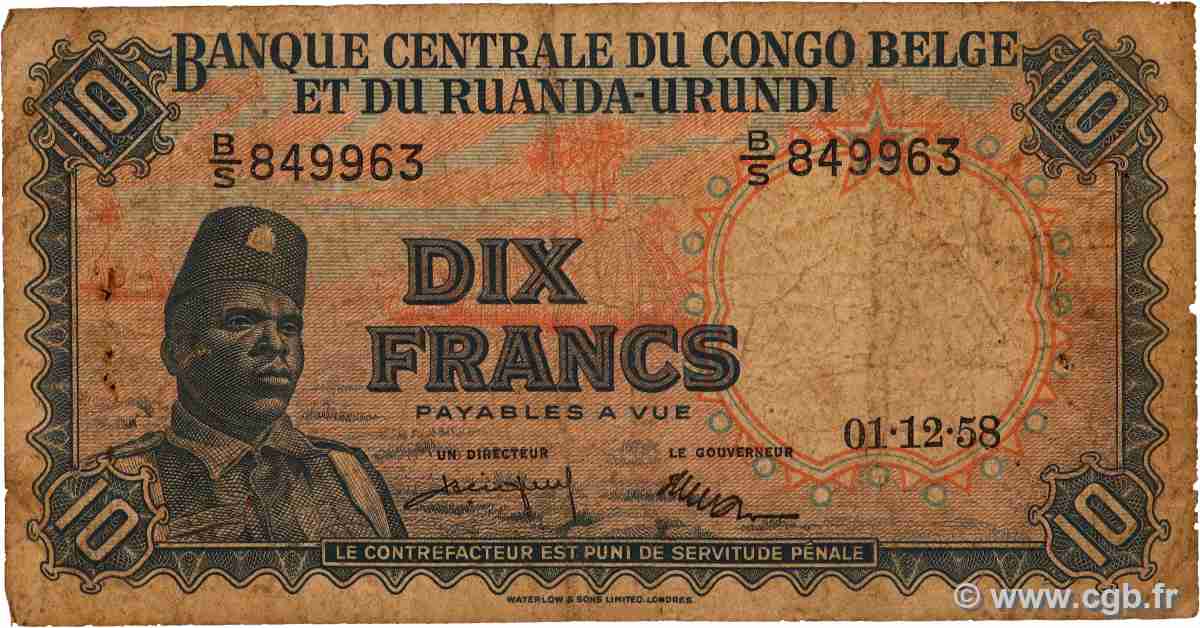 10 Francs CONGO BELGE 1958 P.30b B+