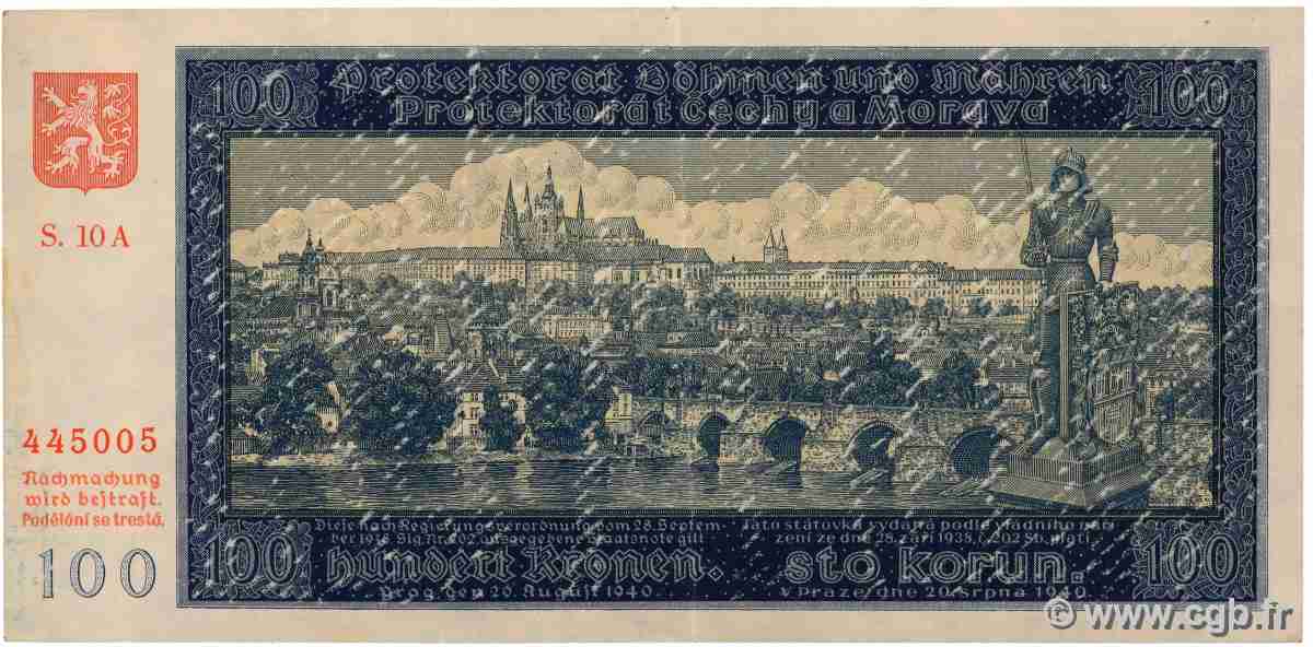 100 Korun BOHÊME ET MORAVIE 1940 P.07a TTB+