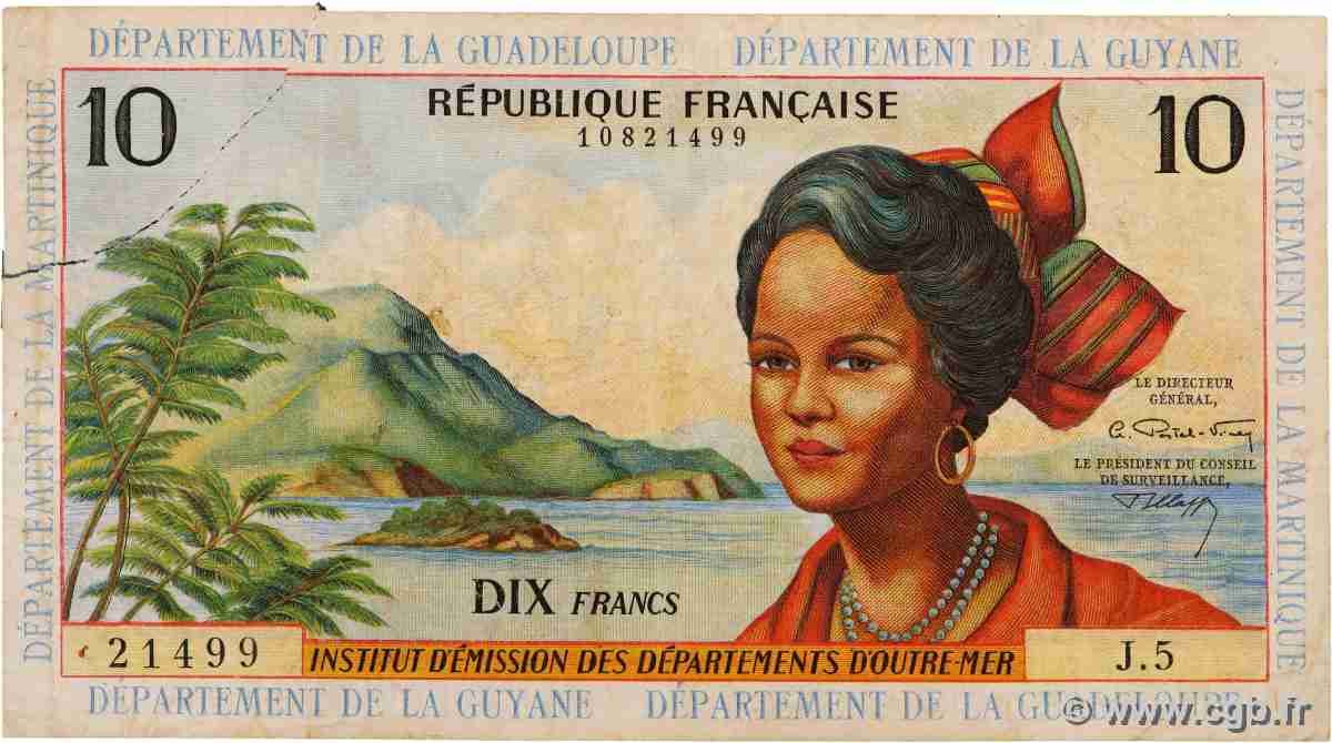 10 Francs FRENCH ANTILLES 1964 P.08 q.MB