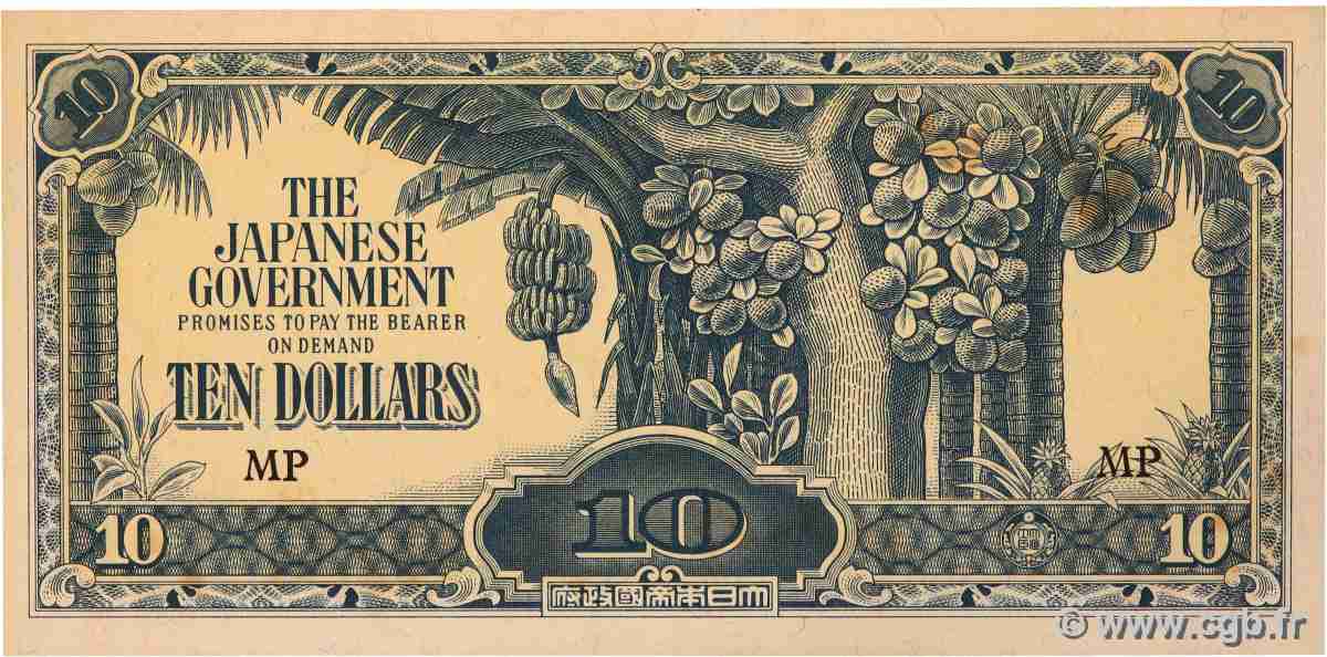 10 Dollars MALAYA 1944 P.M07c fST+
