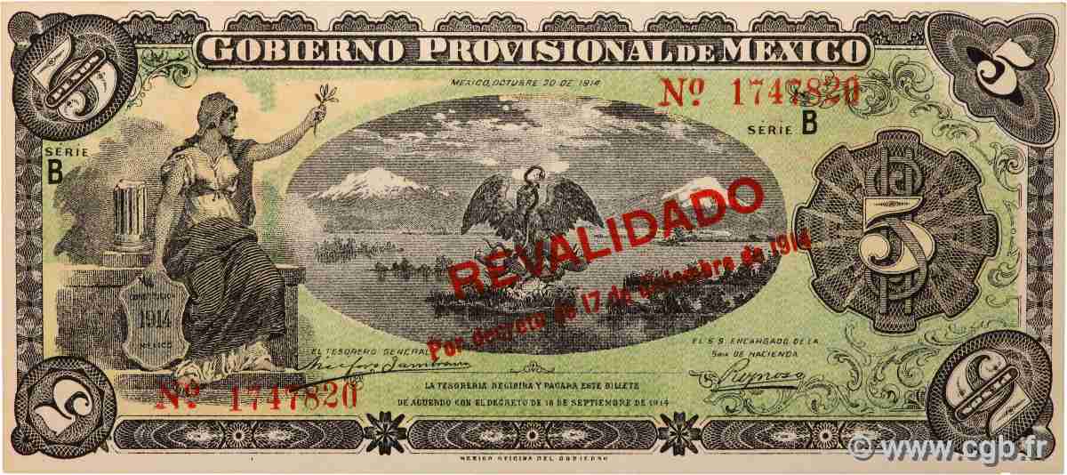 5 Pesos MEXICO Mexico 1914 PS.0702b ST