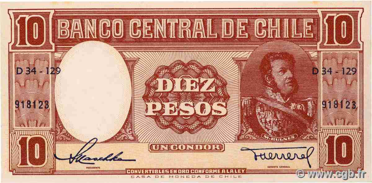 10 Pesos - 1 Condor CHILI 1958 P.120 SPL