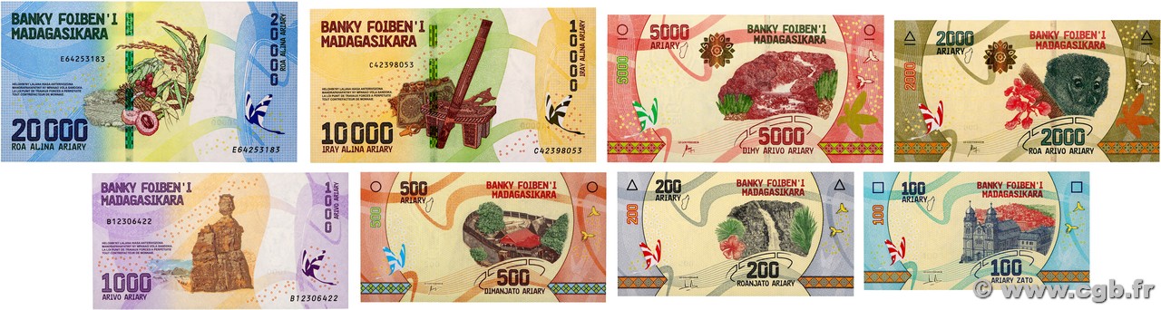 100 au 20000 Ariary Lot MADAGASCAR 2017 P.097 au P.104 FDC