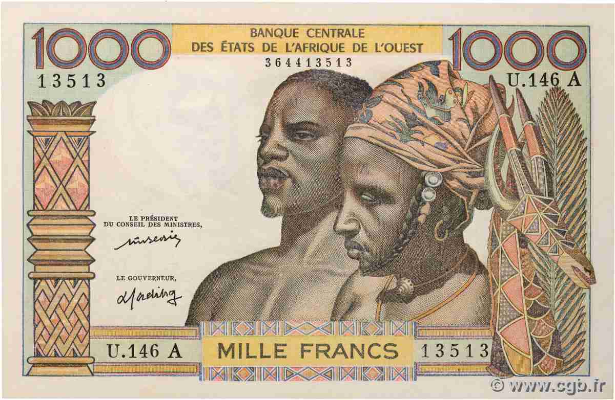 1000 Francs WEST AFRICAN STATES 1969 P.103Al UNC-