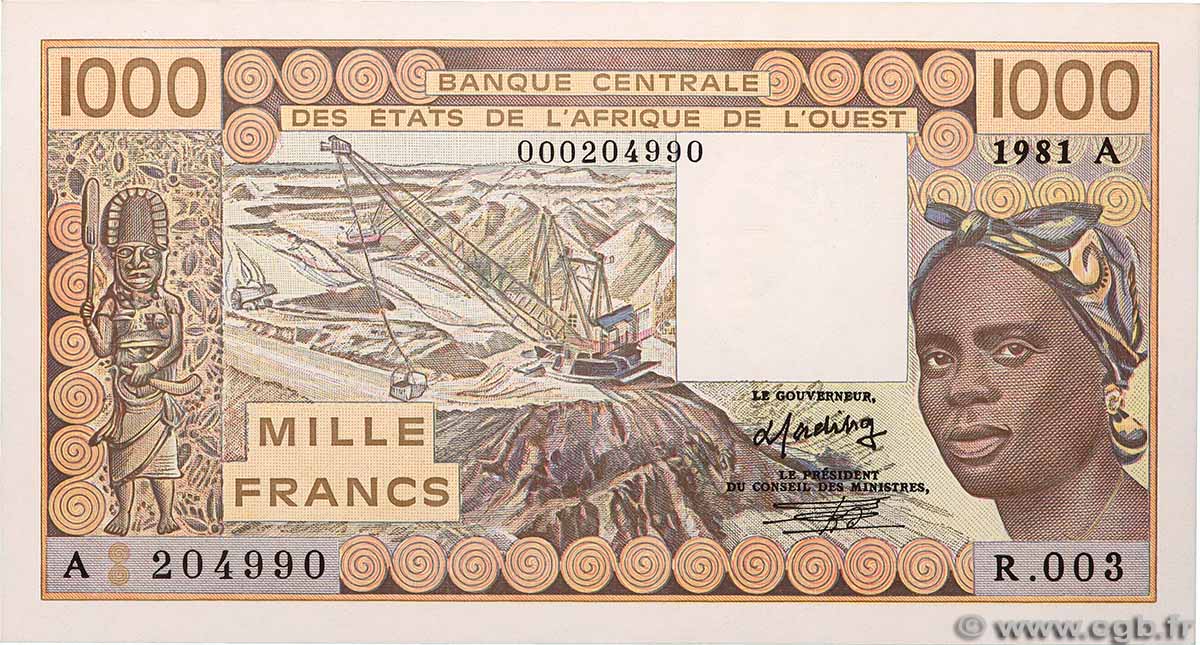 1000 Francs Fauté ÉTATS DE L AFRIQUE DE L OUEST 1981 P.107Ab NEUF