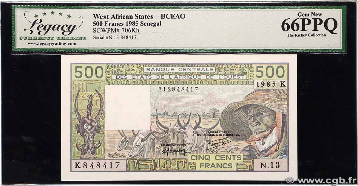 500 Francs ESTADOS DEL OESTE AFRICANO 1985 P.706Kh FDC