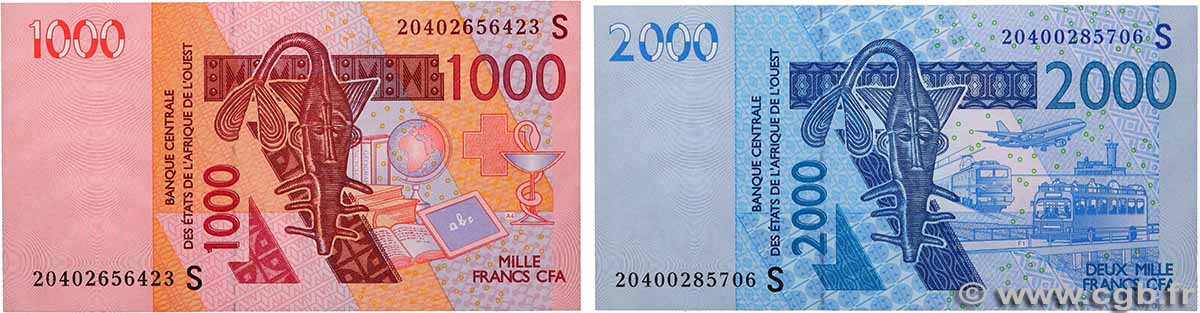 1000 et 2000 Francs Lot ÉTATS DE L AFRIQUE DE L OUEST 2020 P.915S et P.916s NEUF