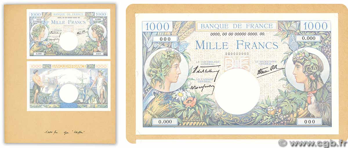 1000 Francs COMMERCE ET INDUSTRIE Épreuve FRANCIA 1940 F.39.00E var AU