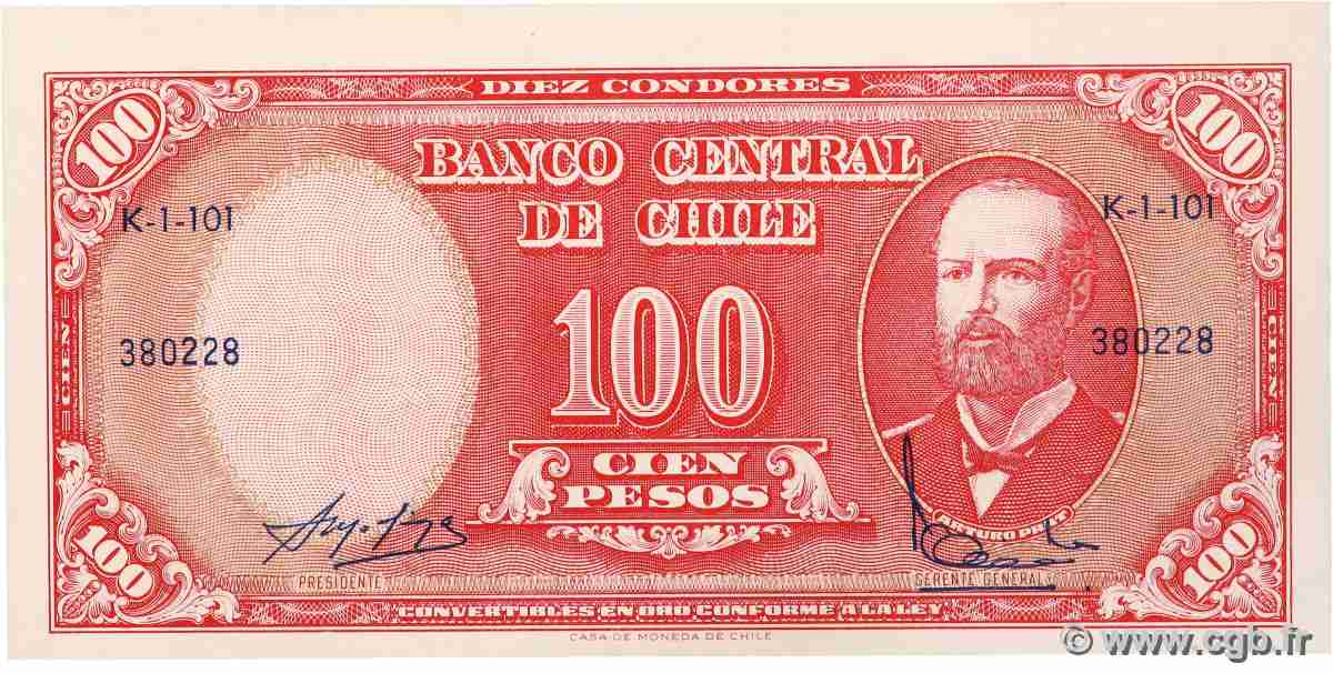 10 Centesimos sur 100 Pesos CHILI 1960 P.127a NEUF