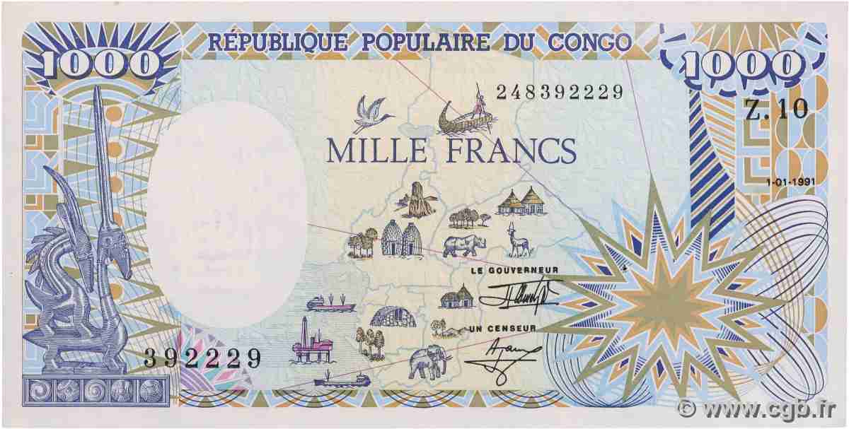 1000 Francs type 1985 modifié CONGO 1991 A.218e SUP
