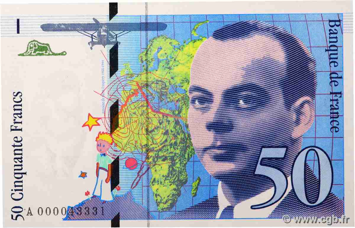 50 Francs SAINT-EXUPÉRY Petit numéro FRANCE 1992 F.72.01aA UNC