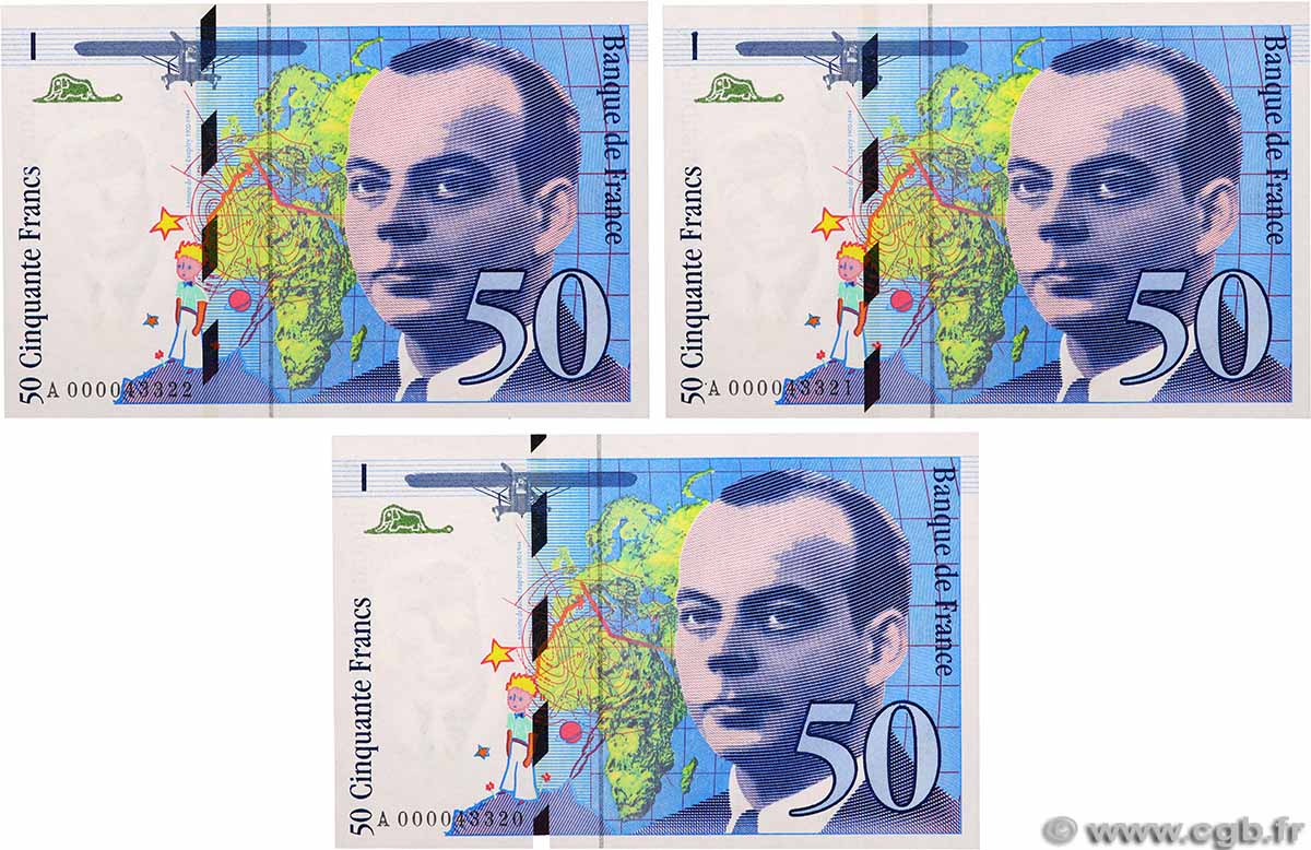 50 Francs SAINT-EXUPÉRY Consécutifs FRANCE 1992 F.72.01aA UNC
