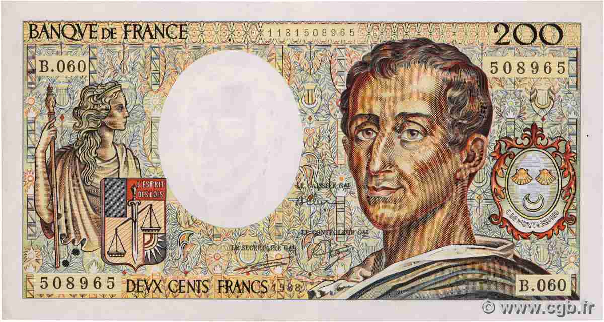 200 Francs MONTESQUIEU FRANCE 1988 F.70.08 SUP