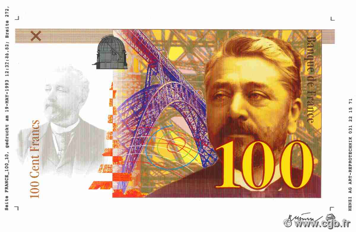100 Francs EIFFEL Essai FRANCE 1993 NE.1993 UNC