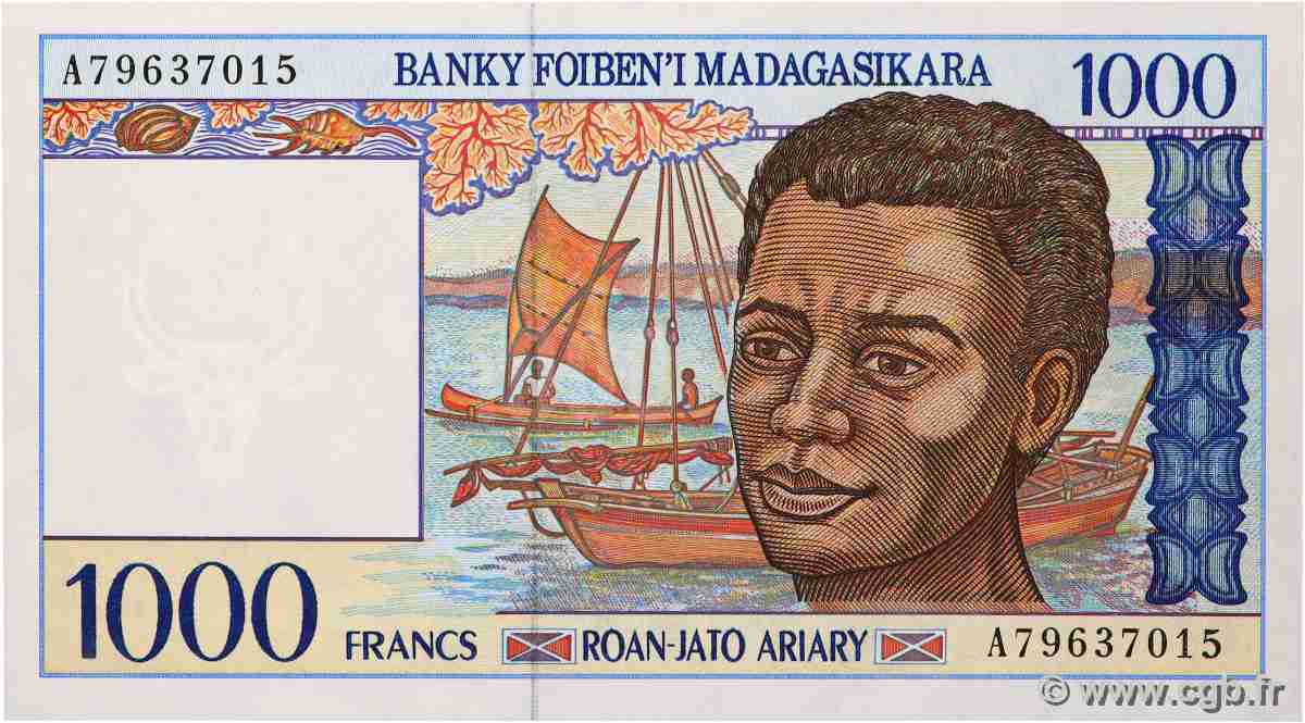 1000 Francs - 200 Ariary MADAGASCAR 1994 P.076b XF