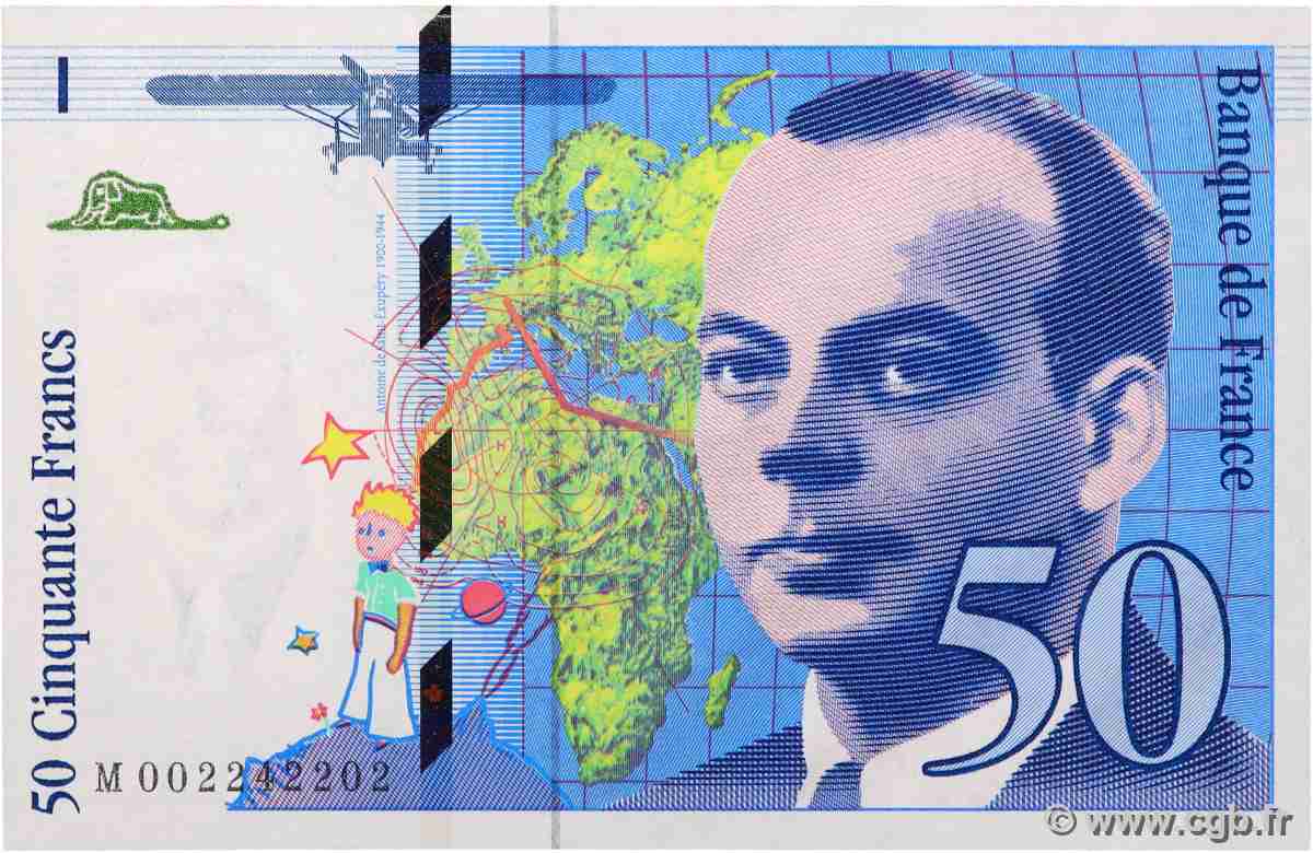 50 Francs SAINT-EXUPÉRY Sans mouton Fauté FRANCIA 1992 F.72f3.01 SC+