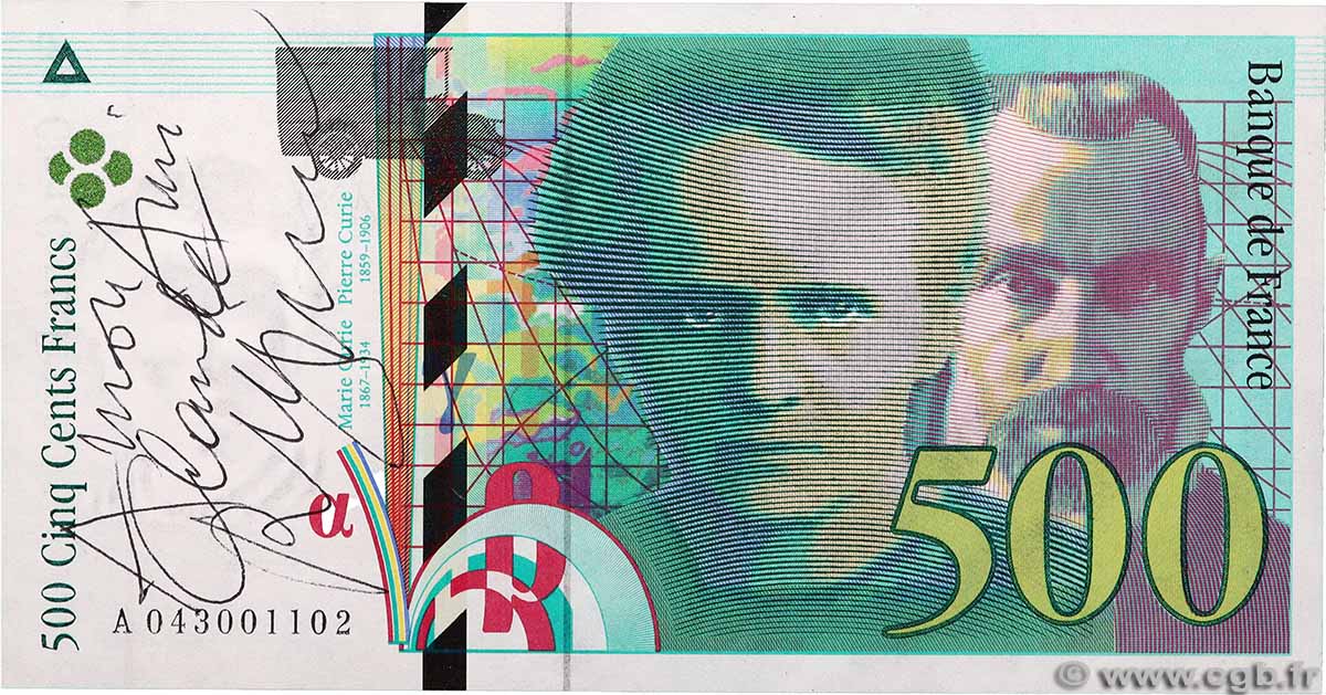 500 Francs PIERRE ET MARIE CURIE Petit numéro FRANCE 2000 F.76.05 UNC