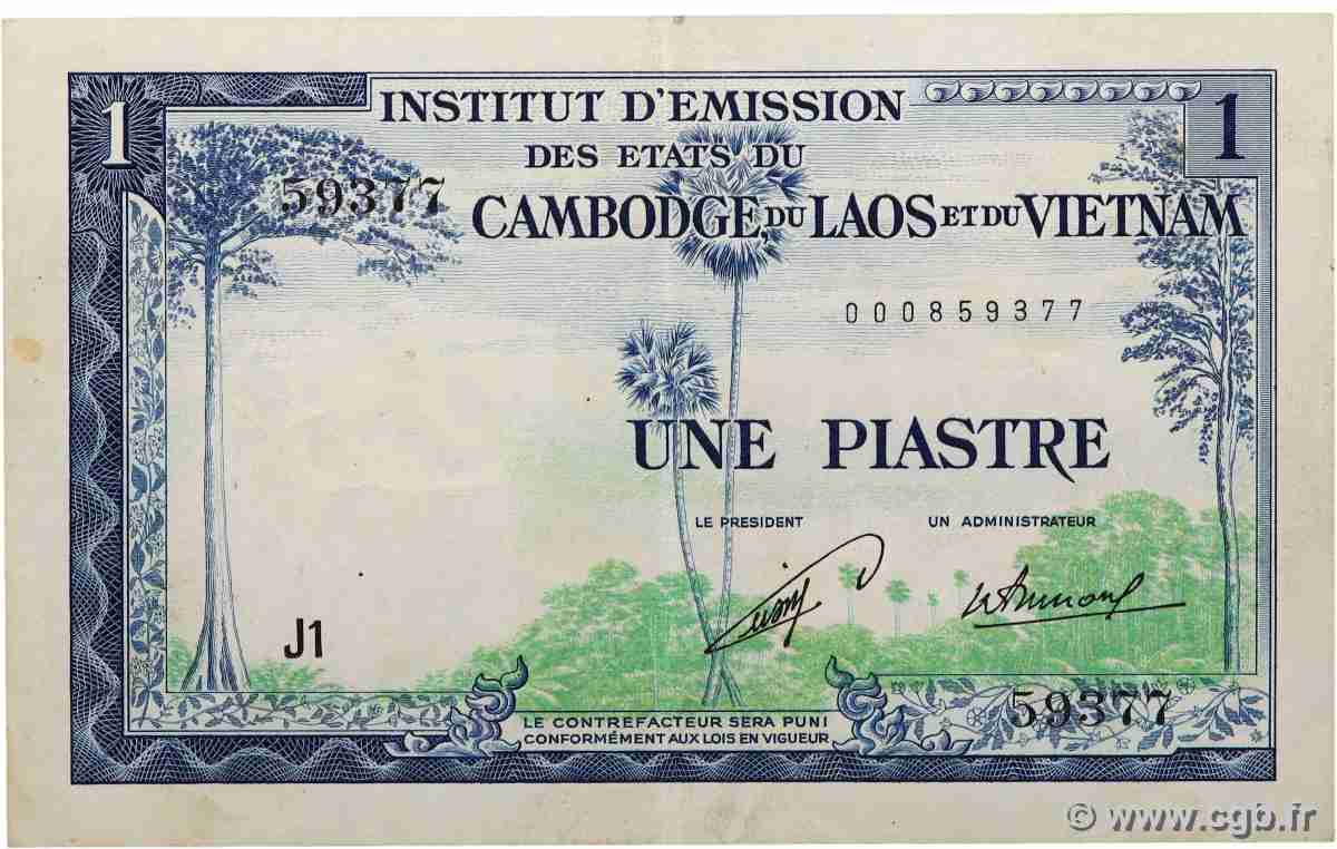 1 Piastre - 1 Kip FRENCH INDOCHINA 1954 P.100 XF+
