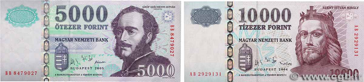 5000 et 10000 Forint Lot HONGRIE 2004 P.191a et P.192c SPL+