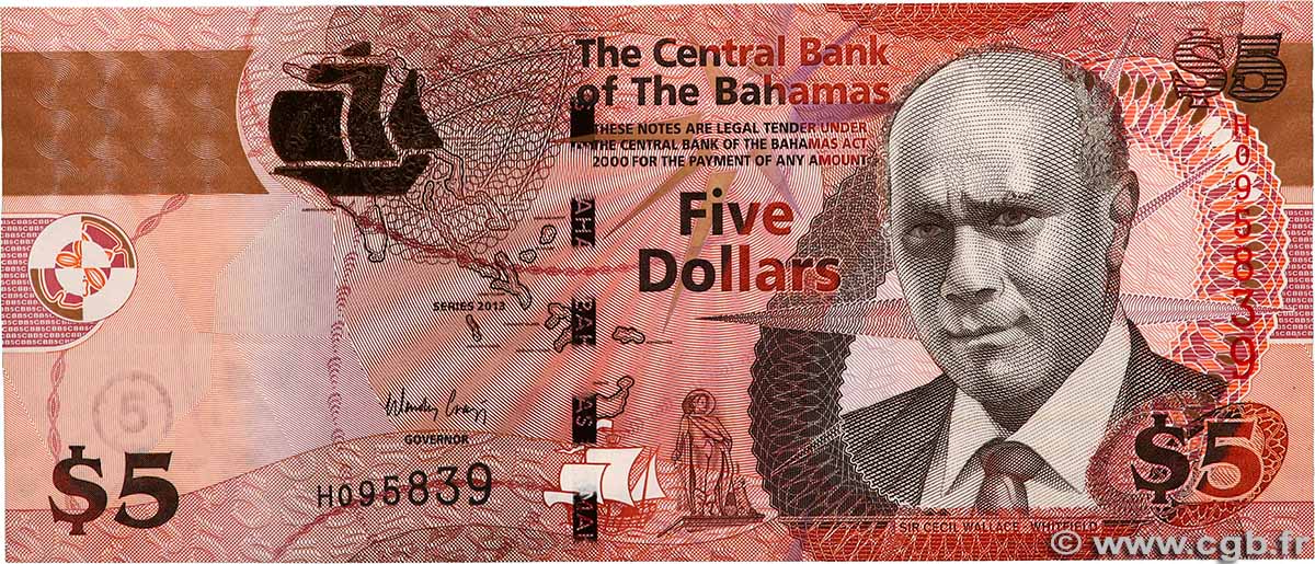 5 Dollars BAHAMAS 2013 P.72A NEUF