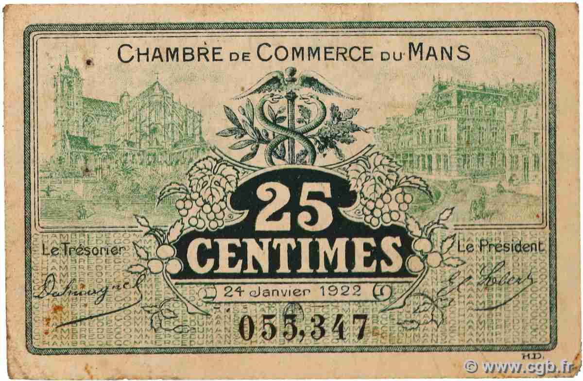 25 Centimes FRANCE regionalism and miscellaneous Le Mans 1922 JP.069.20 F+