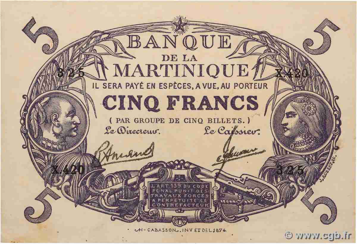 5 Francs Cabasson violet MARTINIQUE 1946 P.06 q.SPL