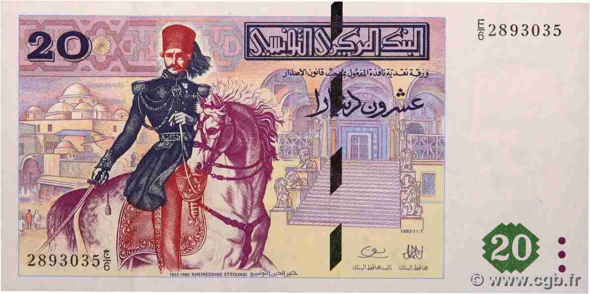 20 Dinars TUNESIEN 1992 P.88 fST+