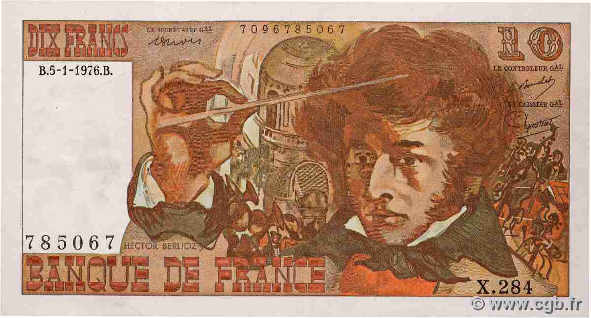 10 Francs BERLIOZ FRANCE 1976 F.63.17 VF+