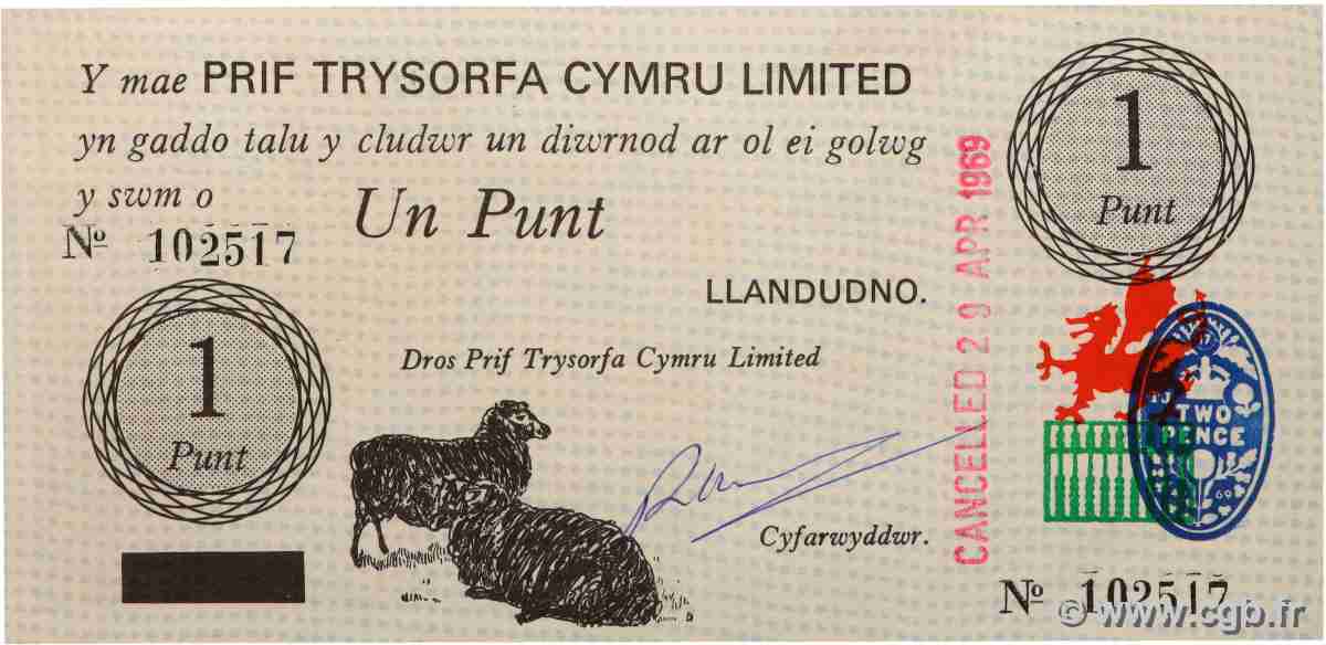 1 Punt WALES 1969 P.14 fST+