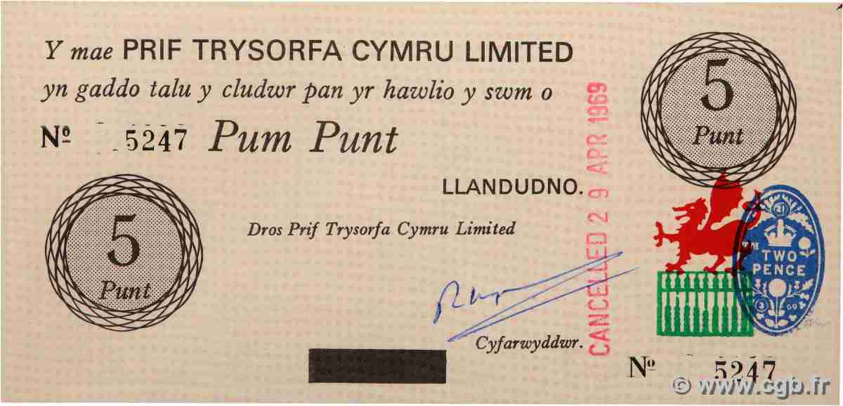 5 Punt WALES 1969 P.14 ST