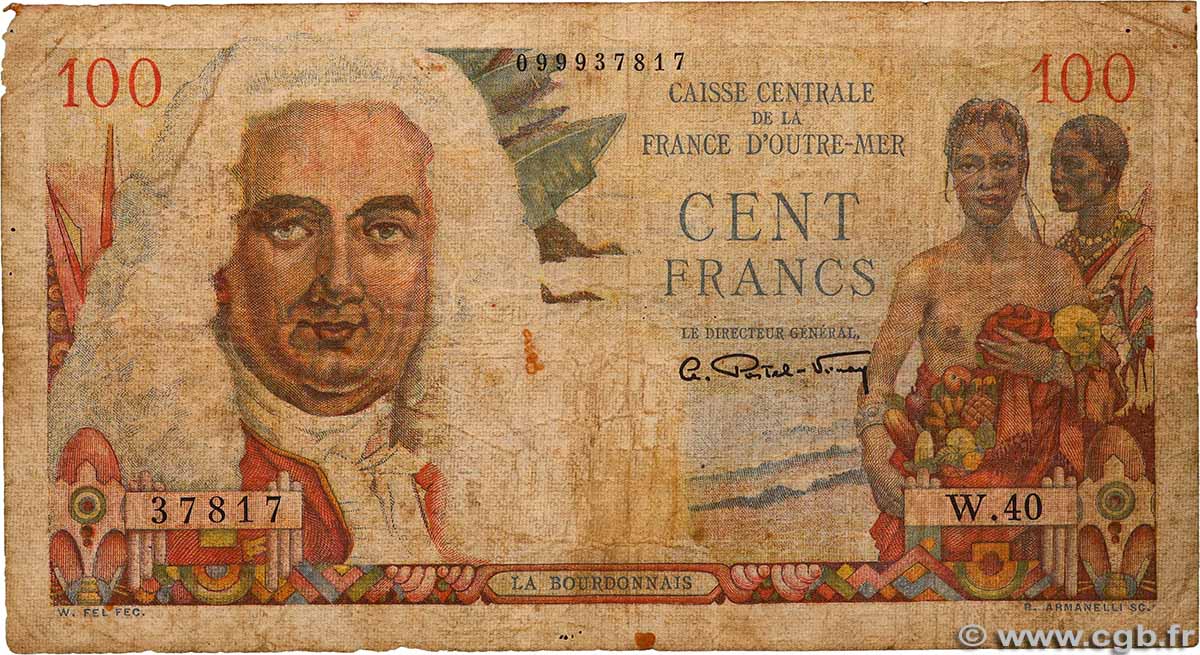 100 Francs La Bourdonnais CCFOM AFRIQUE ÉQUATORIALE FRANÇAISE 1947 A.133a B