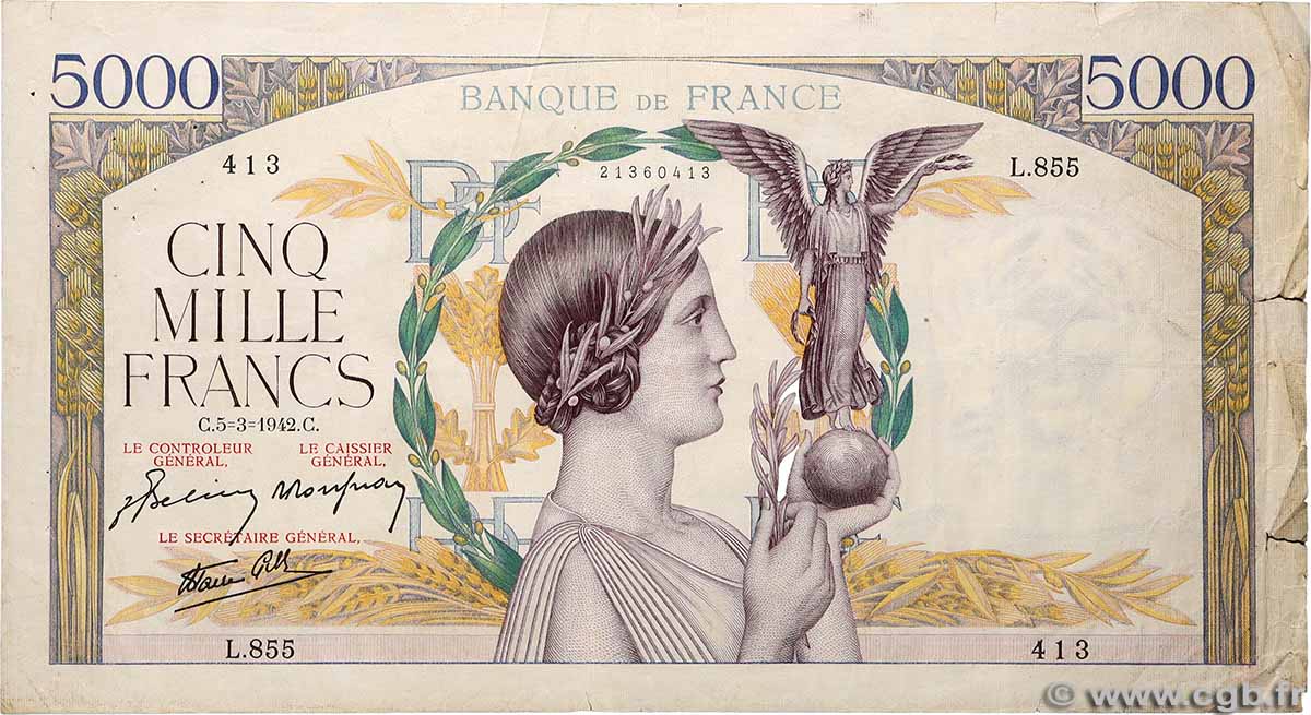 5000 Francs VICTOIRE Impression à plat FRANCE 1942 F.46.34 F