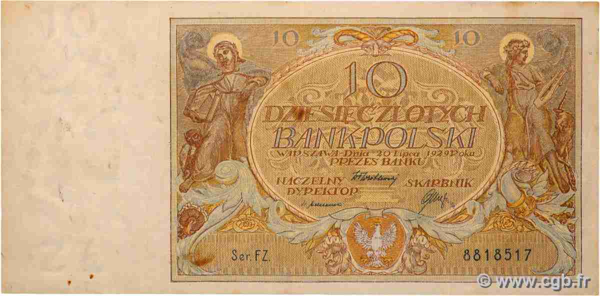 10 Zlotych POLAND 1929 P.069 VF